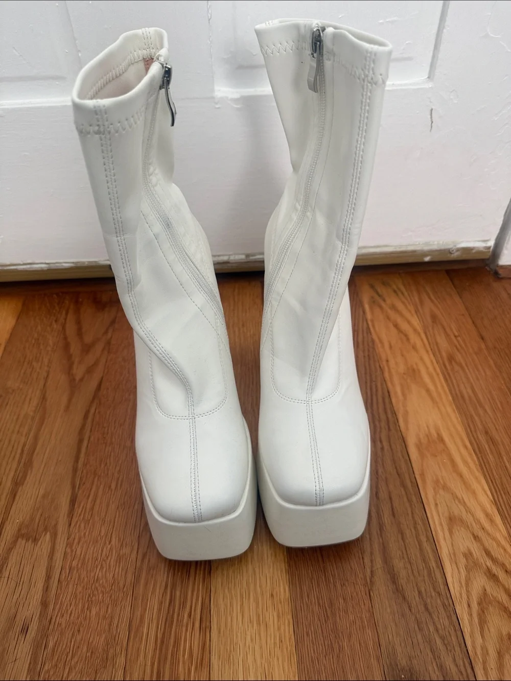 Amazon White Platform Mid-Calf Square-Toe Boots